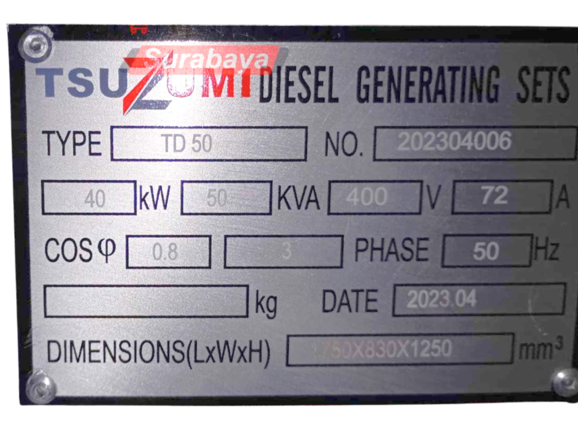 Genset Open 50 KVA Diesel 40000 Watt Tsuzumi TD 50 KVA Japan Technology - Image 3