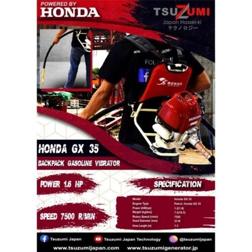Vibrator Portable / Mesin Pemadat Cor Semen Honda GX35 + Selang 32x3m - Image 2