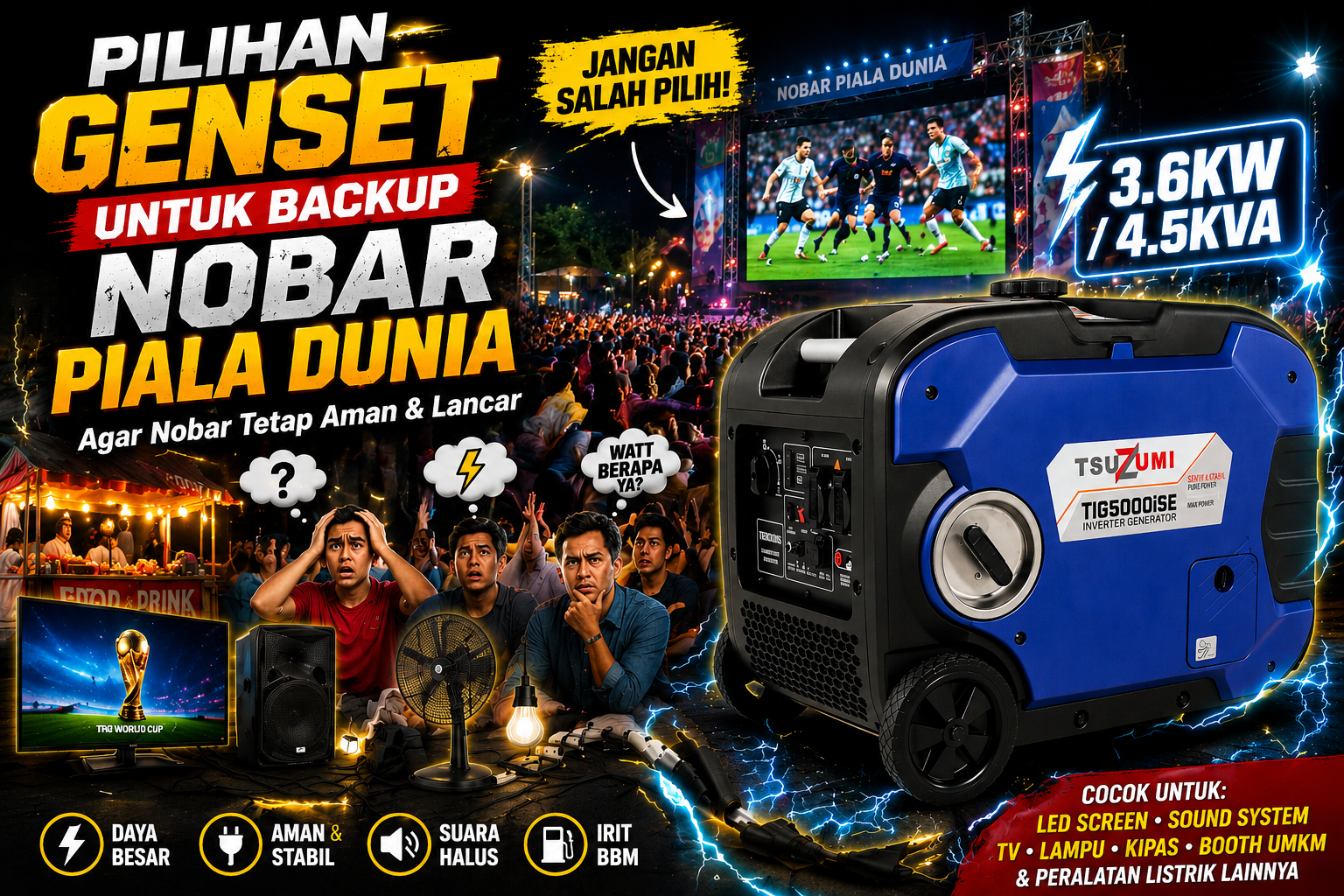 pilihan genset untuk backup nobar piala dunia